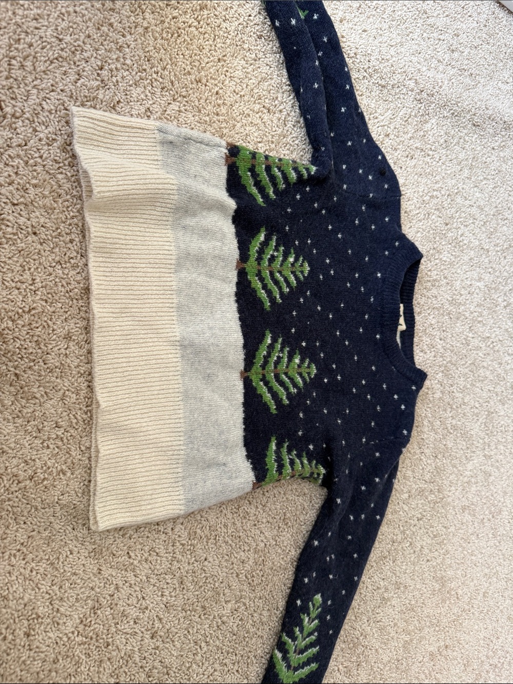 Kiel James Patrick Navy, Cream & Green Tree Pattern Crewneck Sweater